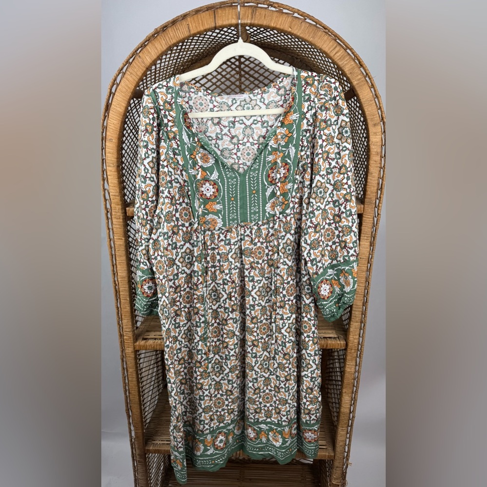 Bluetime Boho Floral Babydoll Dress XL V Neck 3/4 Sleeve Flowy Beach Dress NWT - Picture 5 of 9
